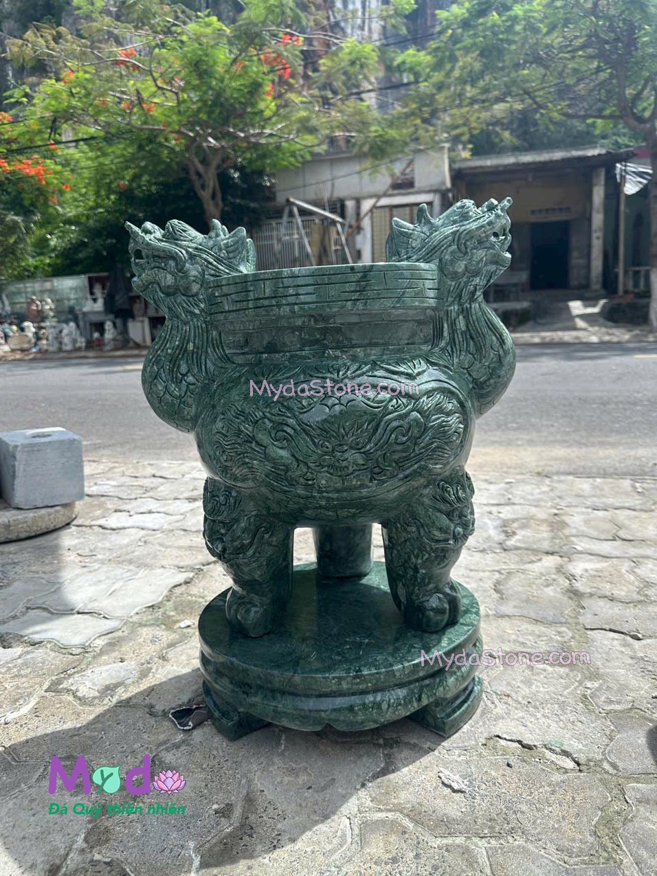 Lư Hương chạm rồng đá Xanh Ấn Độ