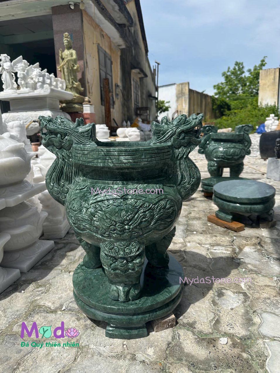 Lư Hương chạm rồng đá Xanh Ấn Độ