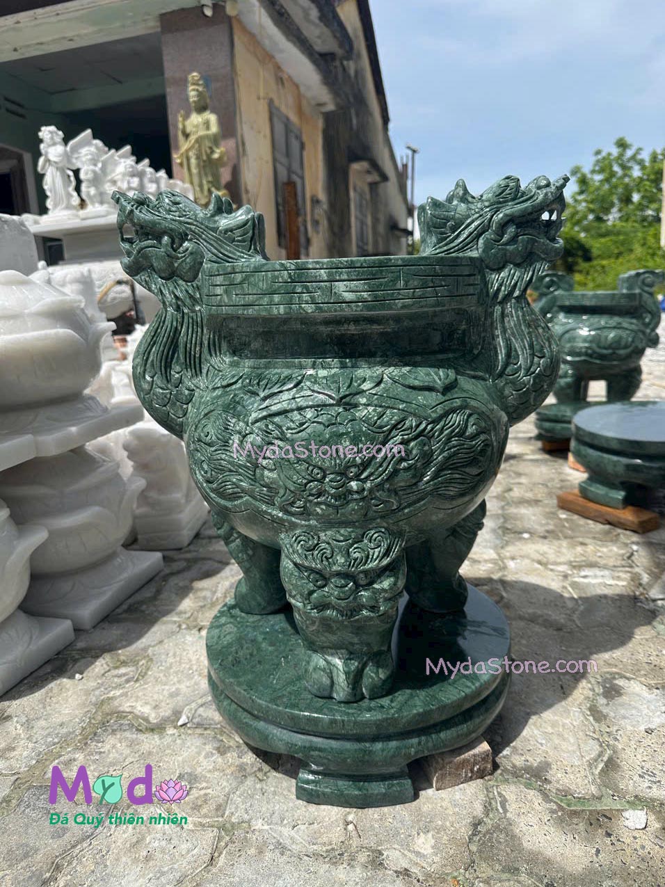 Lư Hương chạm rồng đá Xanh Ấn Độ