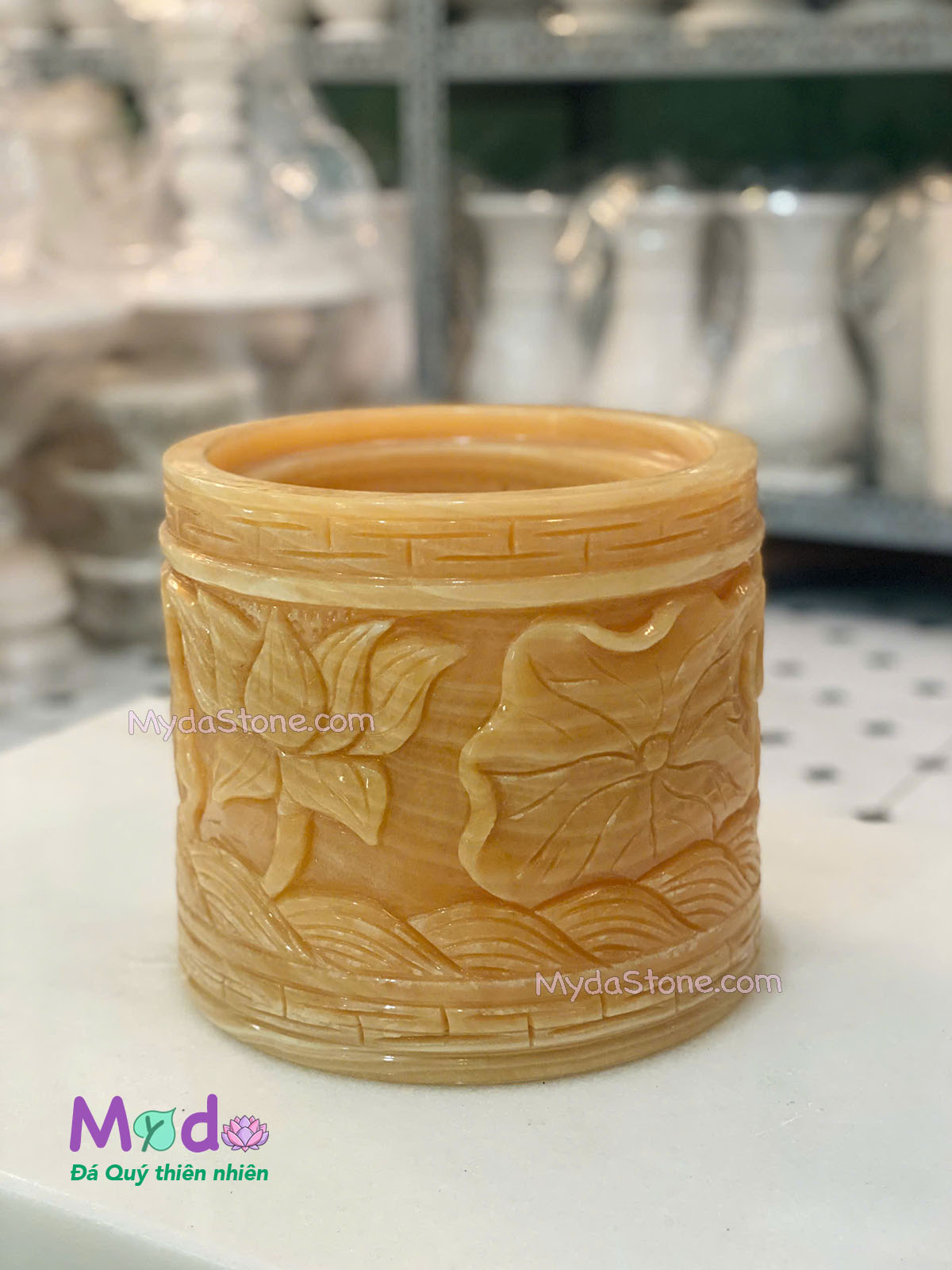 Lư Hương chạm sen đá Ngọc Hoàng Long