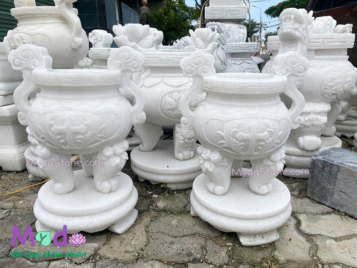 Lư Hương Công Giáo đá Cẩm Thạch Trắng