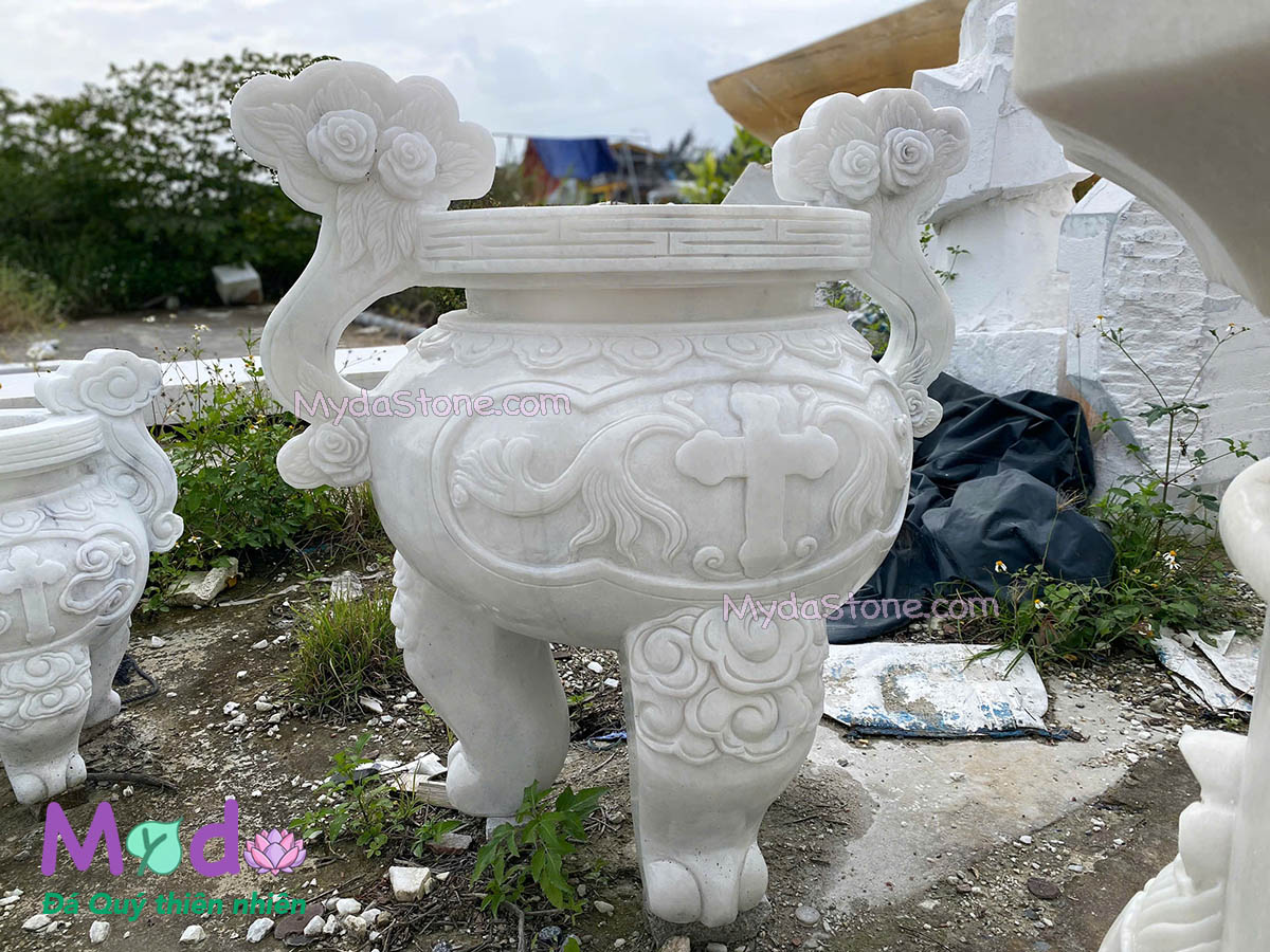 Lư Hương Công Giáo đá Cẩm Thạch Trắng