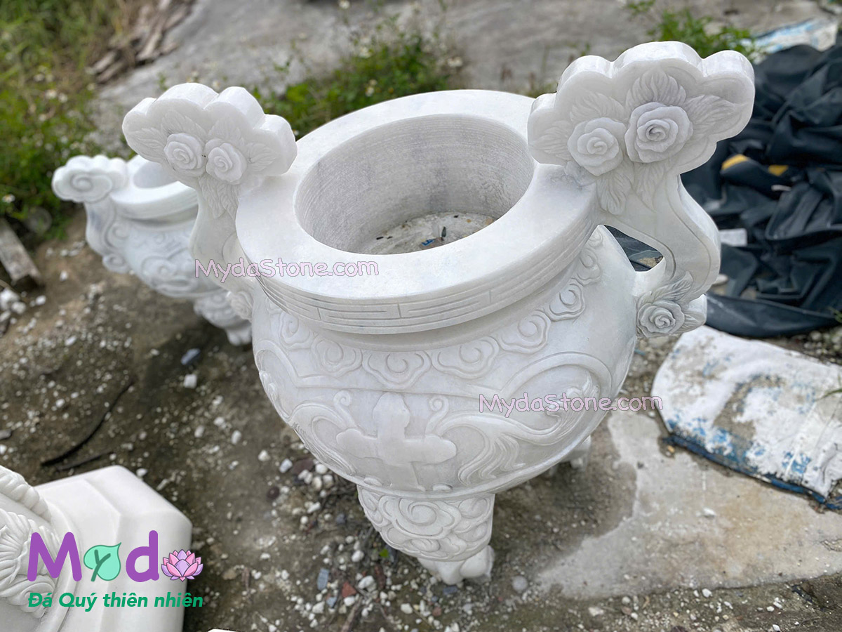 Lư Hương Công Giáo đá Cẩm Thạch Trắng