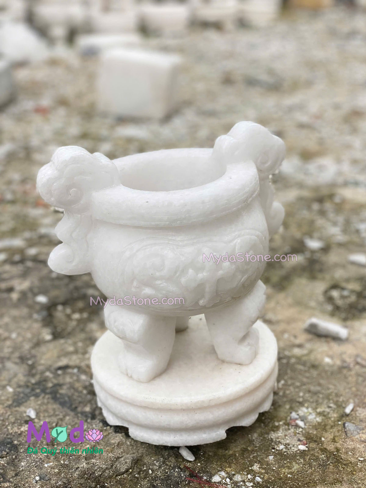 Lư Hương Công Giáo đá Cẩm Thạch Trắng