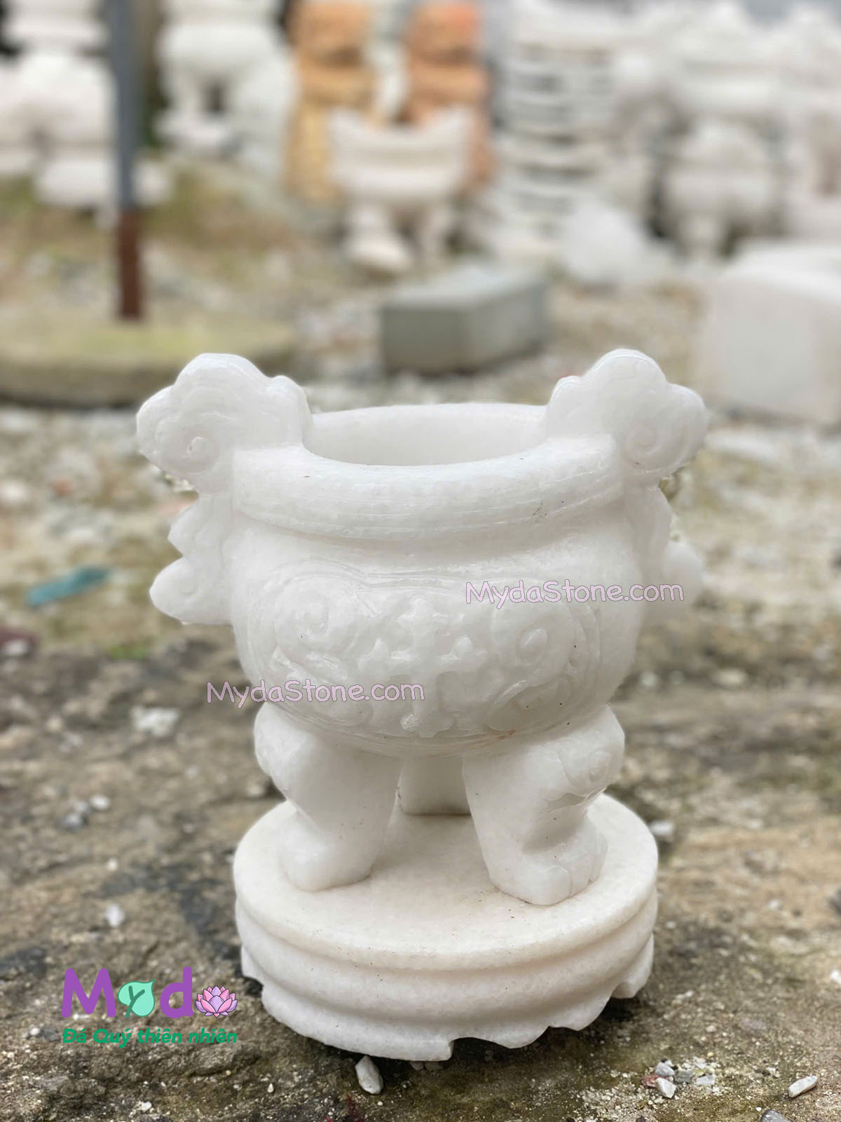 Lư Hương Công Giáo đá Cẩm Thạch Trắng