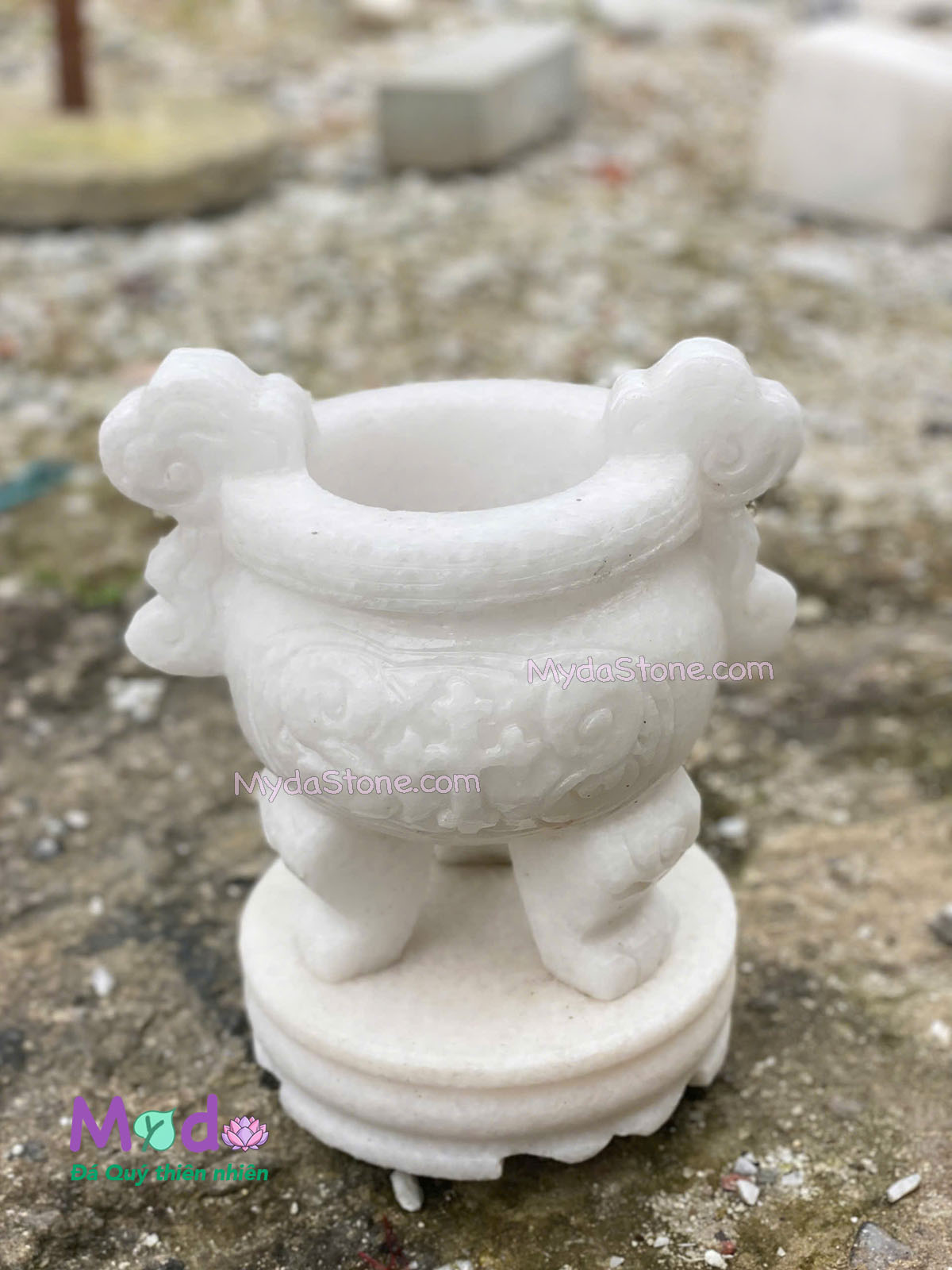 Lư Hương Công Giáo đá Cẩm Thạch Trắng