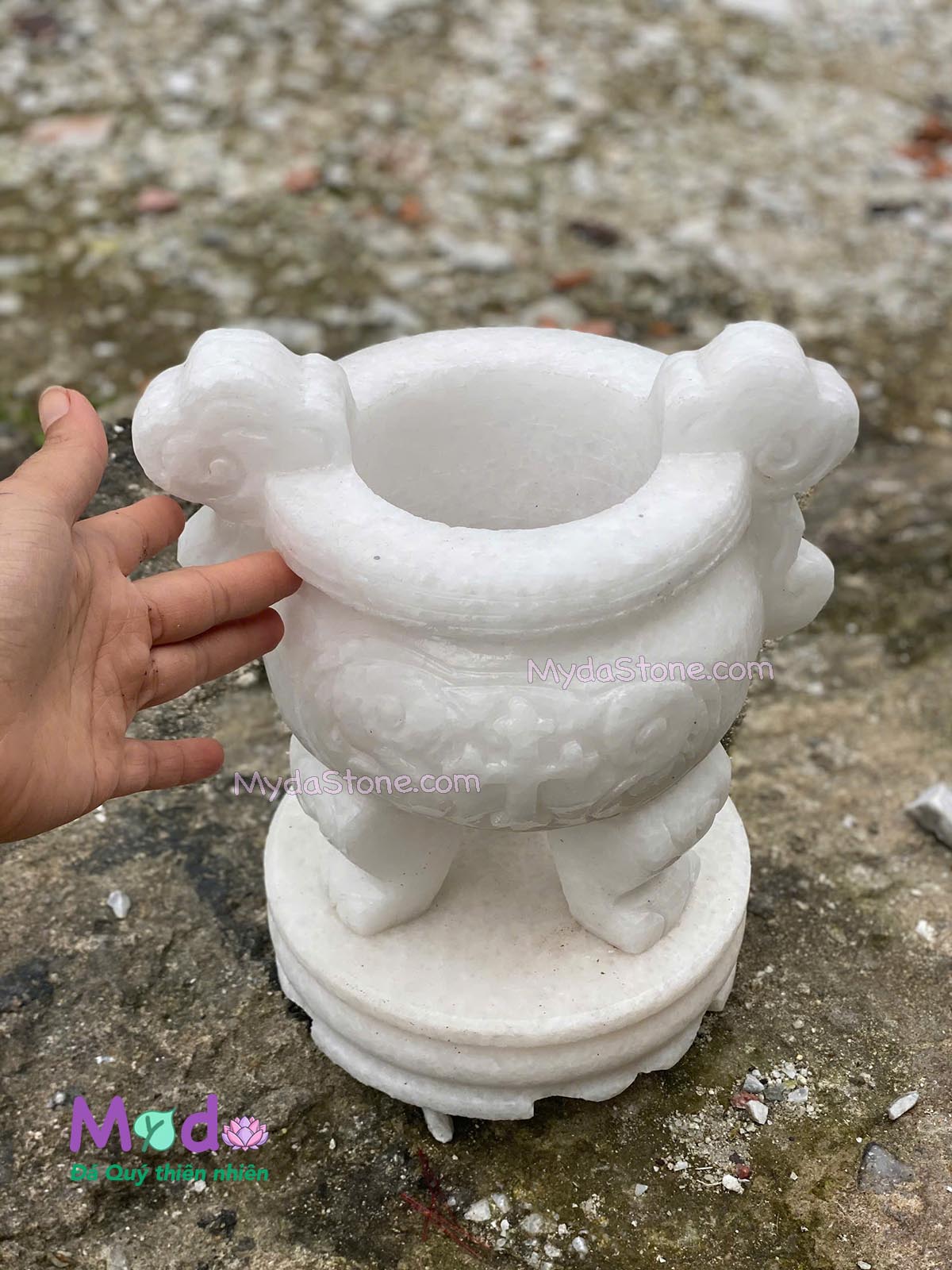Lư Hương Công Giáo đá Cẩm Thạch Trắng