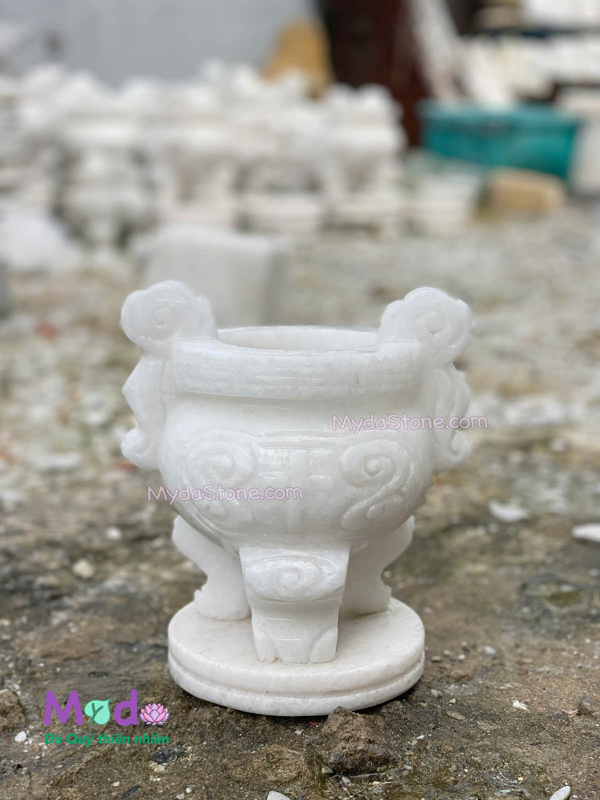 Lư Hương Công Giáo đá Cẩm Thạch Trắng