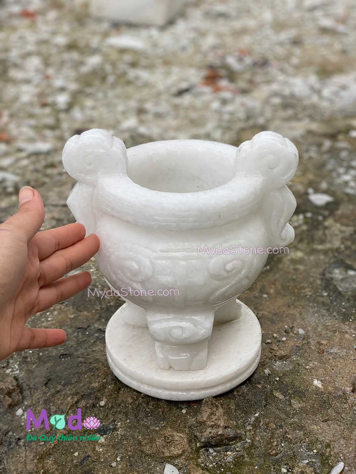 Lư Hương Công Giáo đá Cẩm Thạch Trắng
