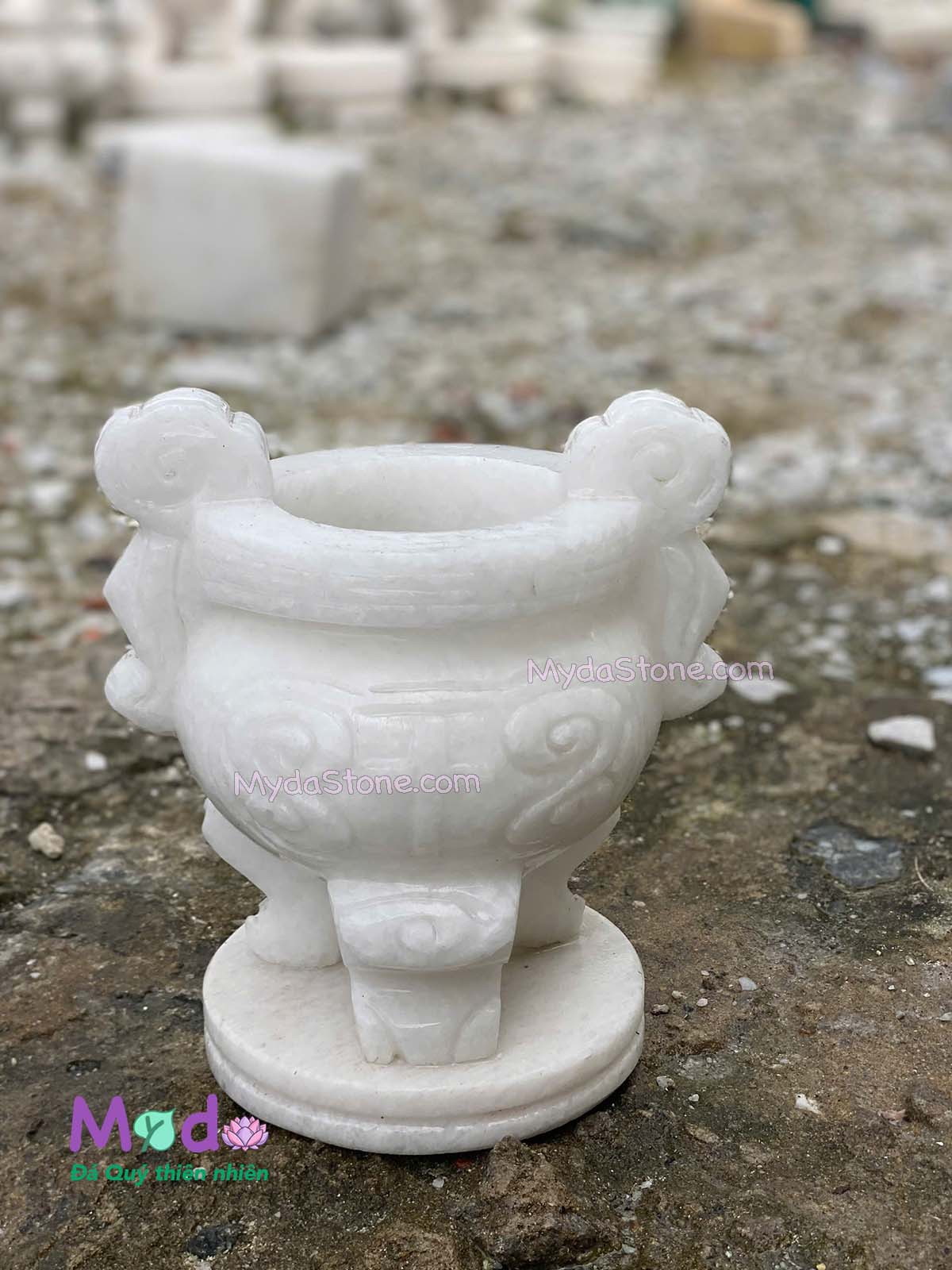 Lư Hương Công Giáo đá Cẩm Thạch Trắng