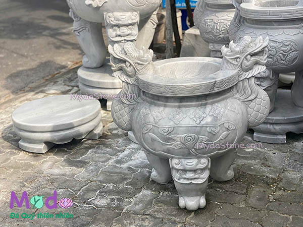 Lư Hương Công Giáo đá Cẩm Thạch Trắng Xám