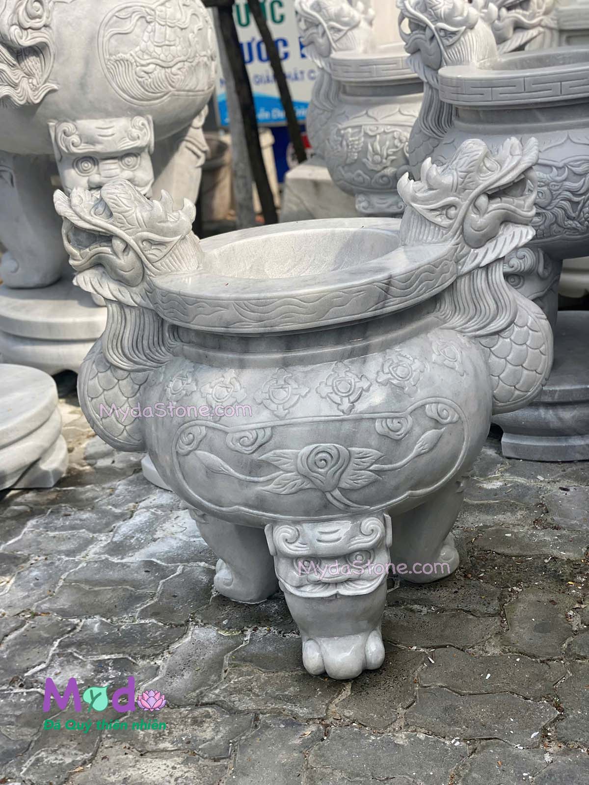 Lư Hương Công Giáo đá Cẩm Thạch Trắng Xám