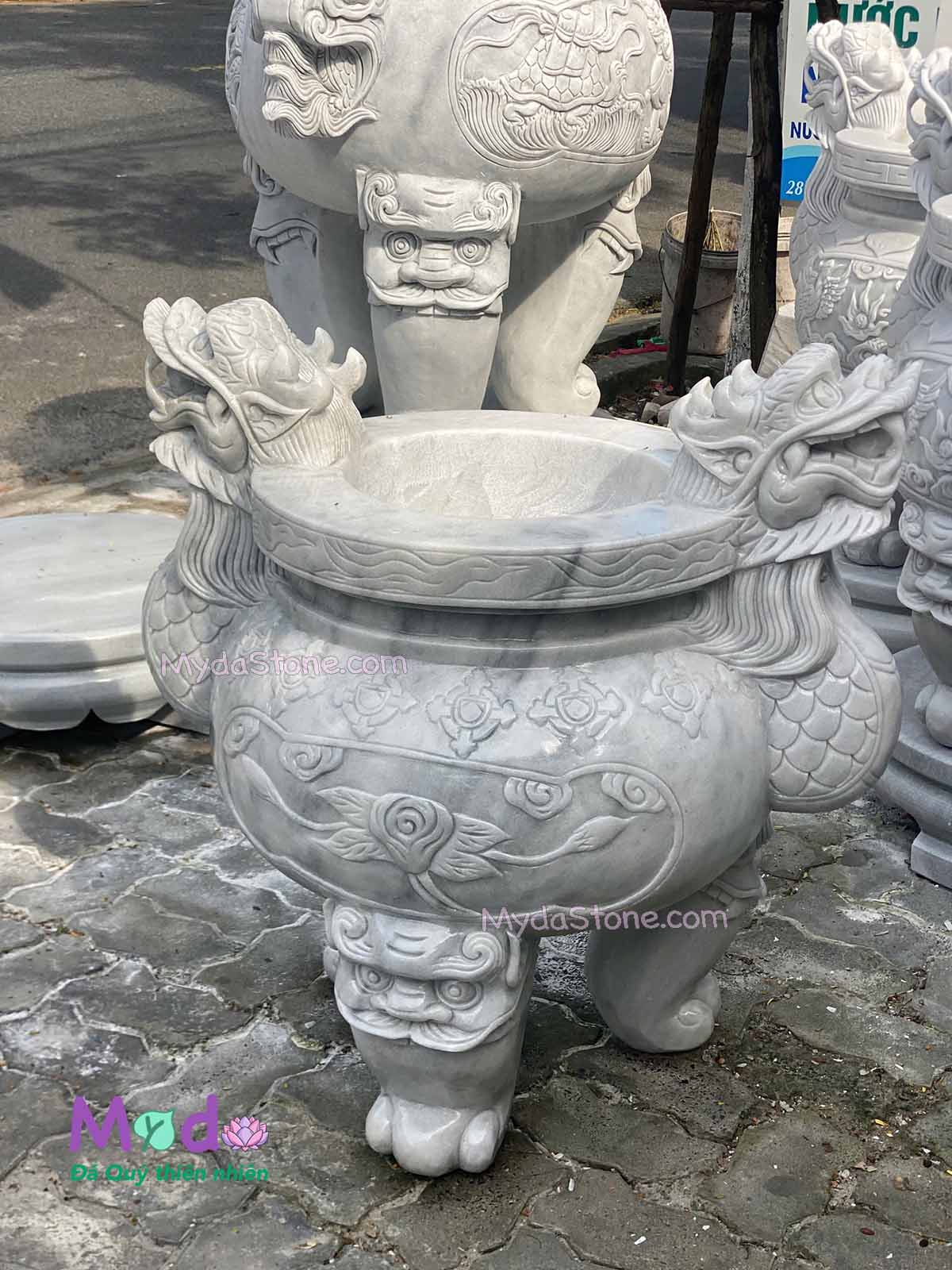 Lư Hương Công Giáo đá Cẩm Thạch Trắng Xám