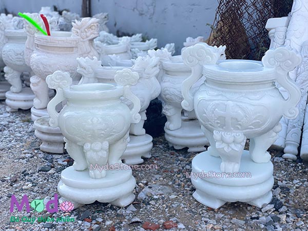 Lư Hương Công Giáo đá Cẩm Thạch Trắng