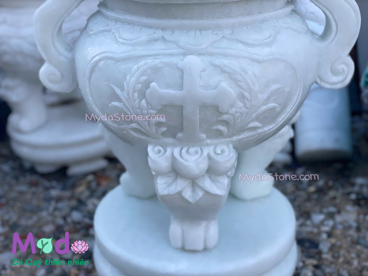 Lư Hương Công Giáo đá Cẩm Thạch Trắng