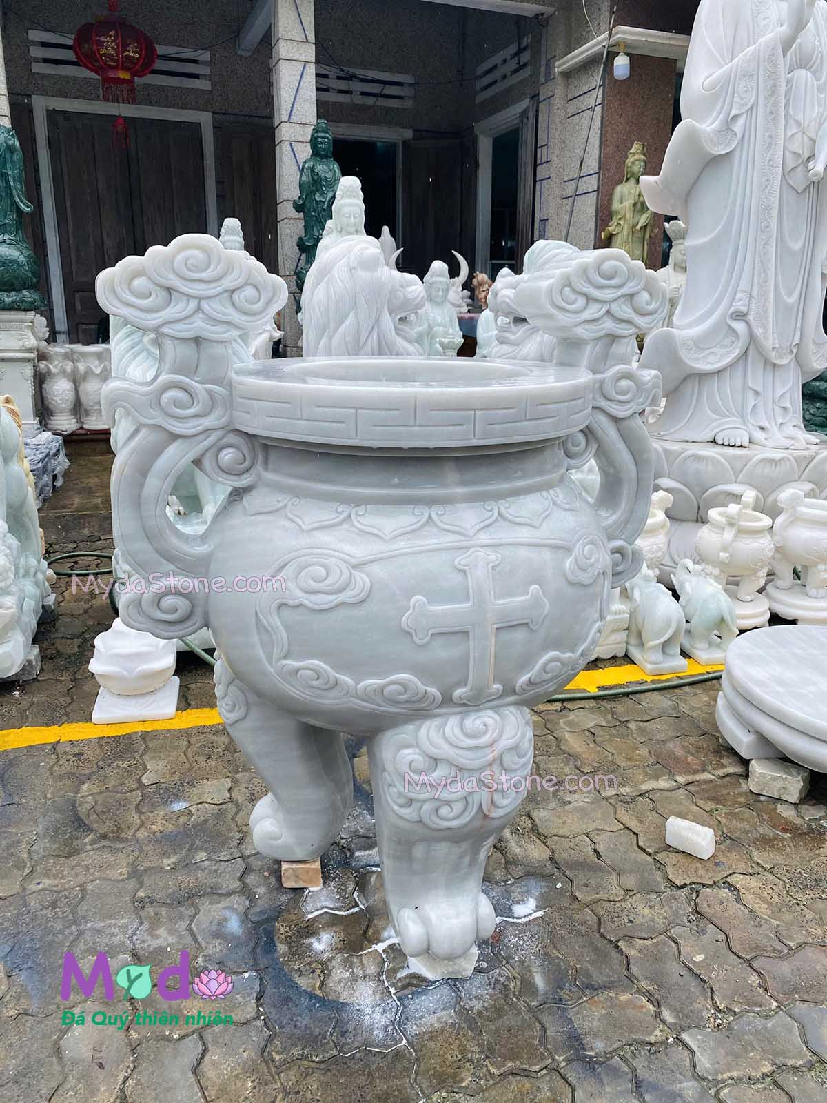 Lư Hương Công Giáo đá Cẩm Thạch Xám