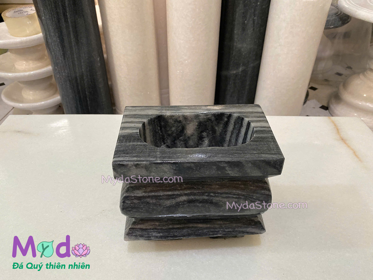 Lư Hương loại Vuông đá Cẩm Thạch Đen