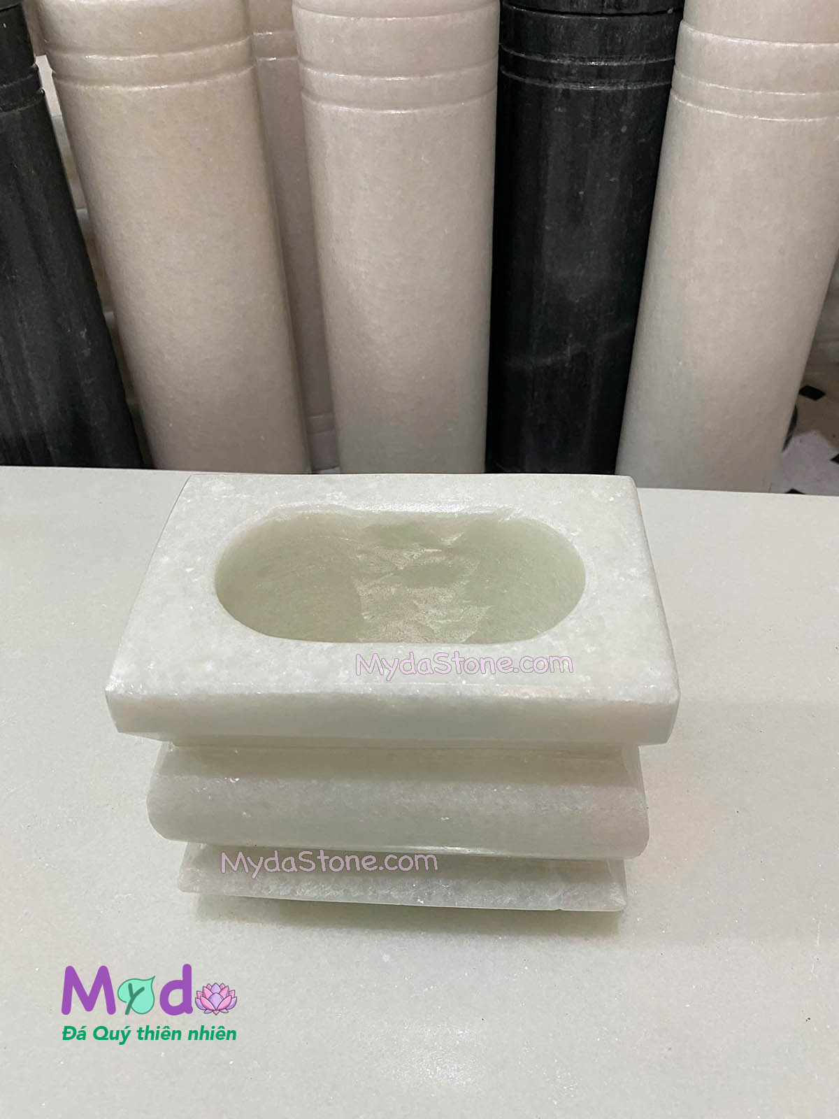 Lư Hương đá loại Vuông đá Cẩm Thạch Trắng