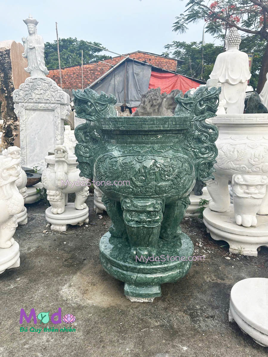 Lư Hương chạm rồng đá Xanh Ấn Độ
