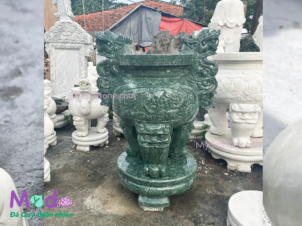 Lư Hương chạm rồng đá Xanh Ấn Độ