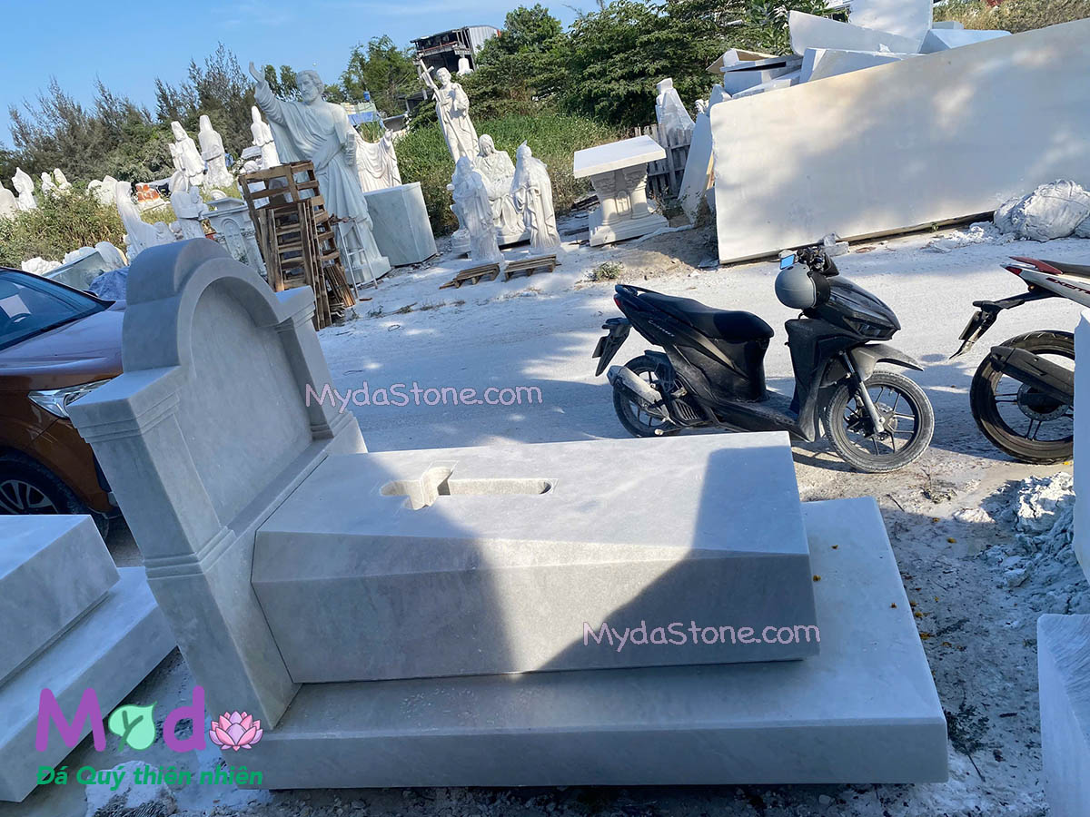 Mộ Đá Công Giáo đá Cẩm Thạch Trắng Xám