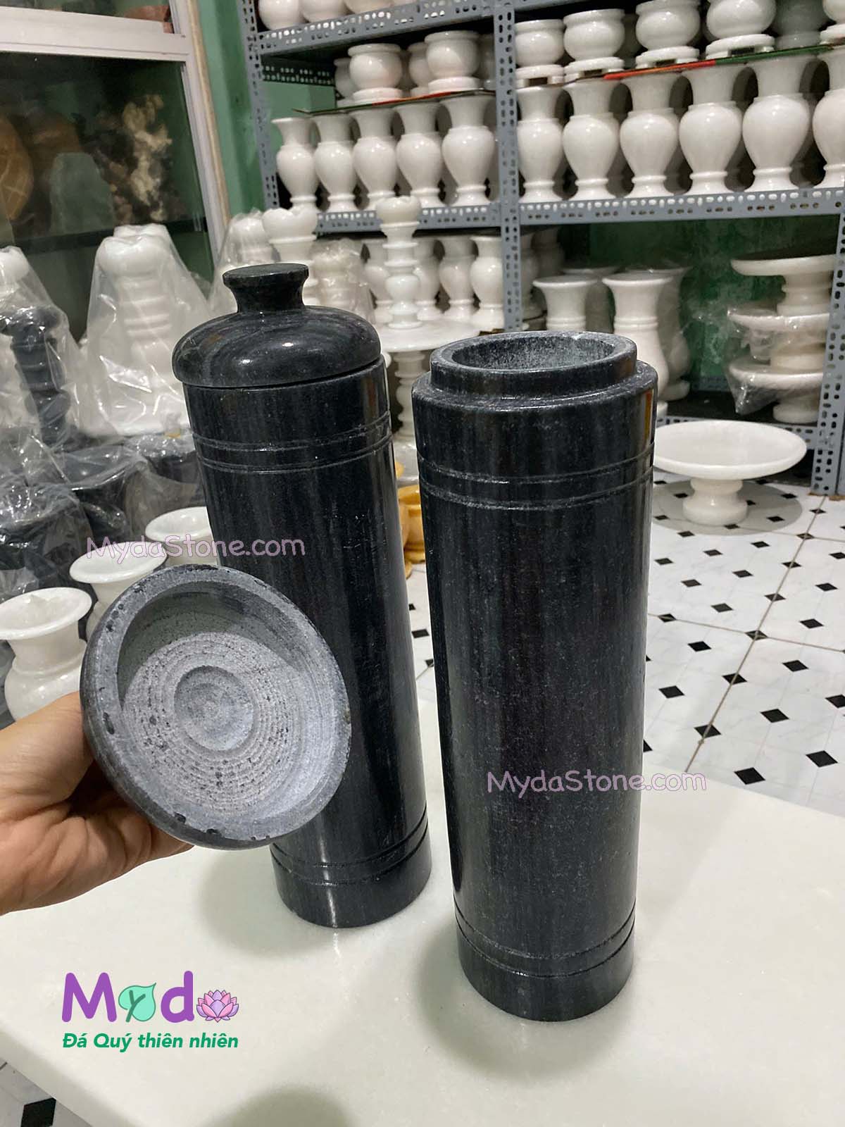 Ống đựng Nhang Hương đá Cẩm Thạch Đen