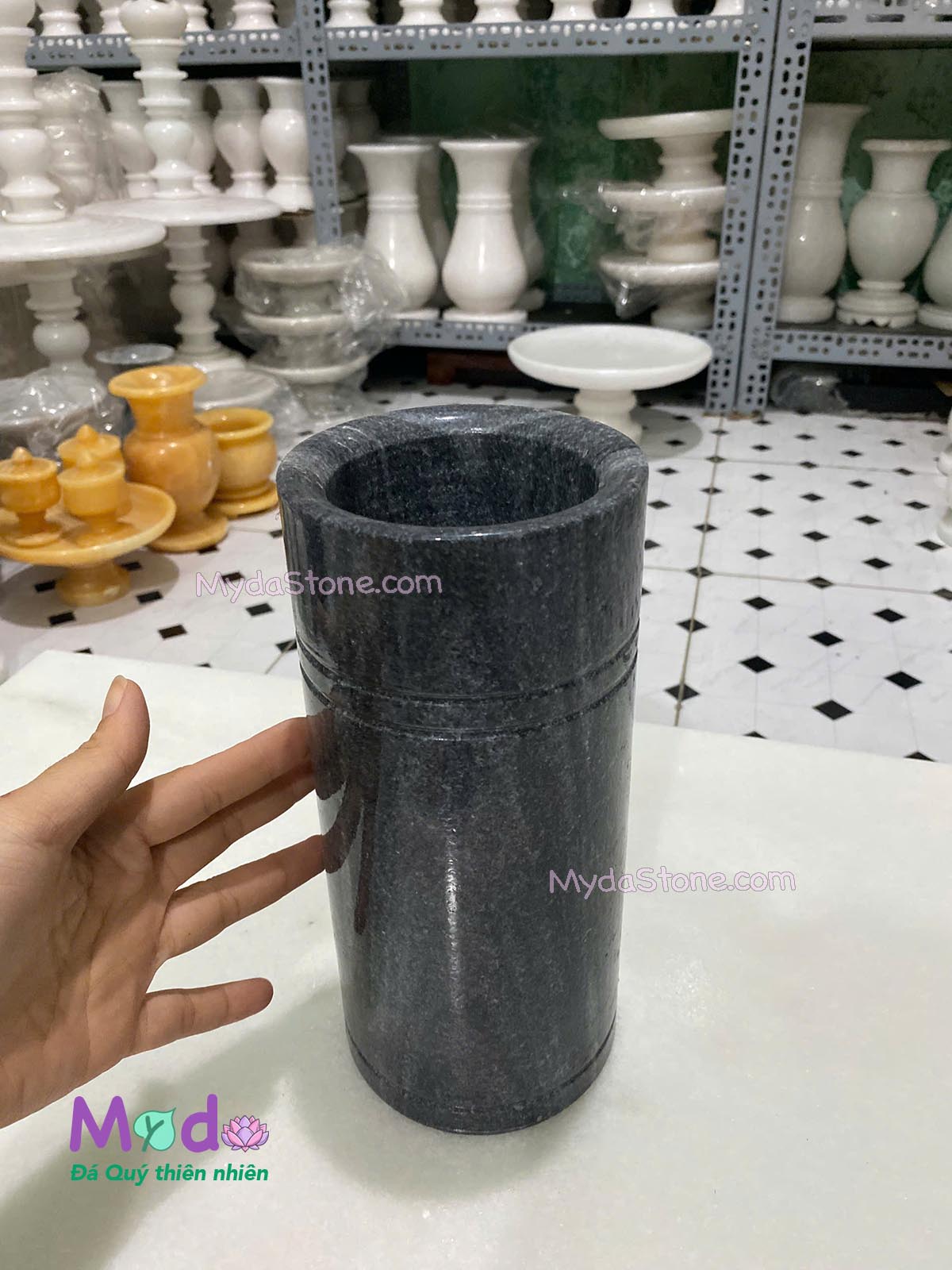 Ống đựng Nhang Hương đá Cẩm Thạch Đen