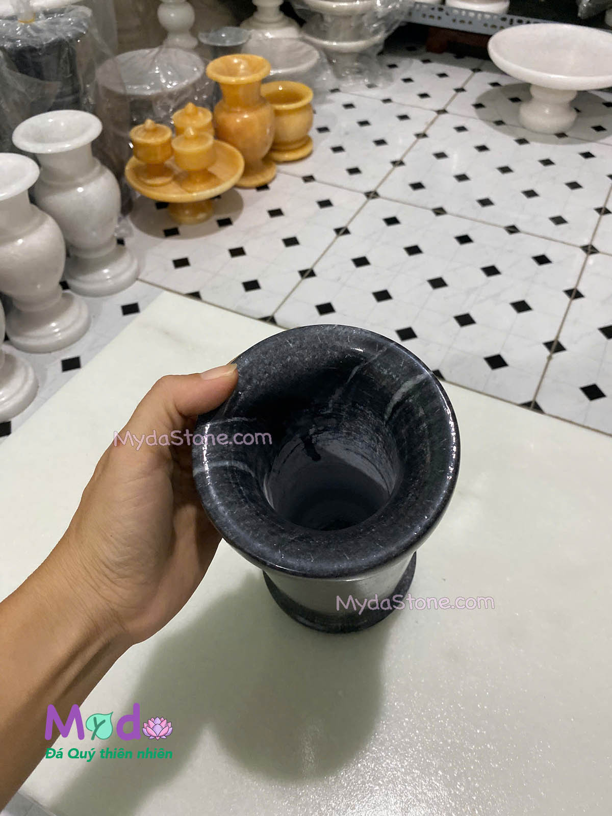 Ống đựng Nhang Hương đá Cẩm Thạch Đen