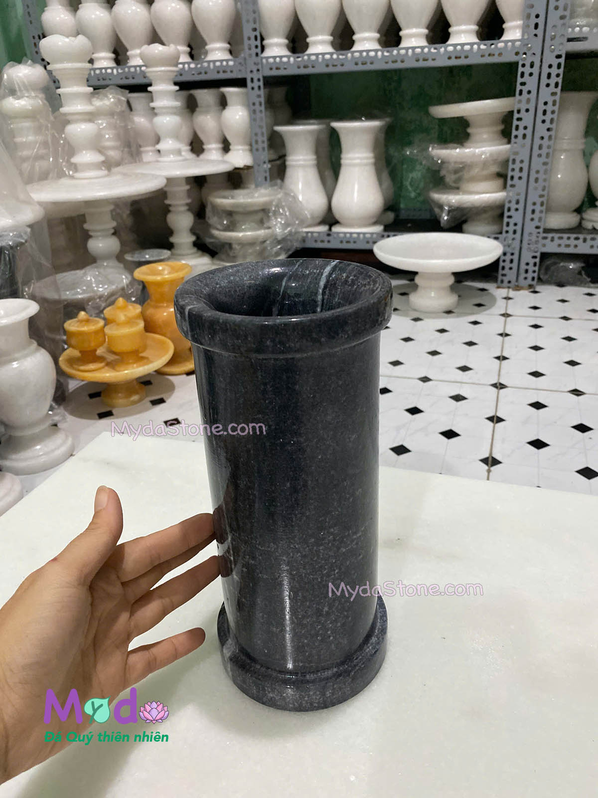 Ống đựng Nhang Hương đá Cẩm Thạch Đen