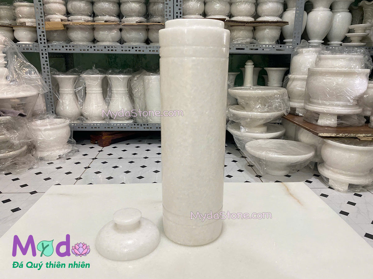 Ống đựng Nhang Hương đá Cẩm Thạch Trắng