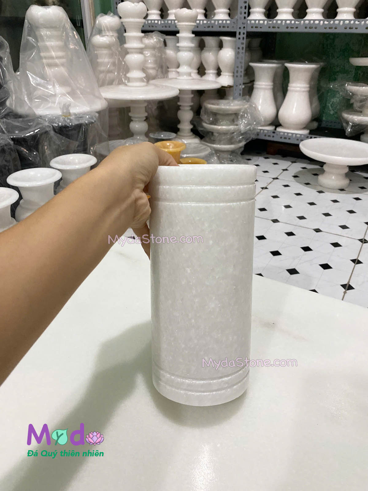 Ống đựng Nhang Hương đá Cẩm Thạch Trắng