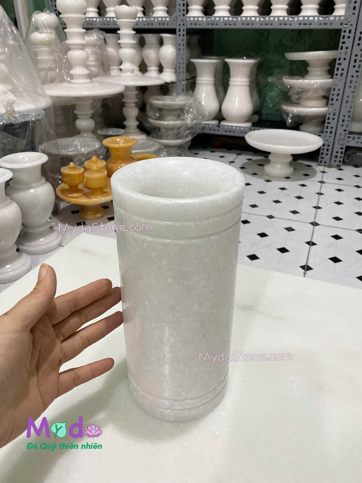 Ống đựng Nhang Hương đá Cẩm Thạch Trắng