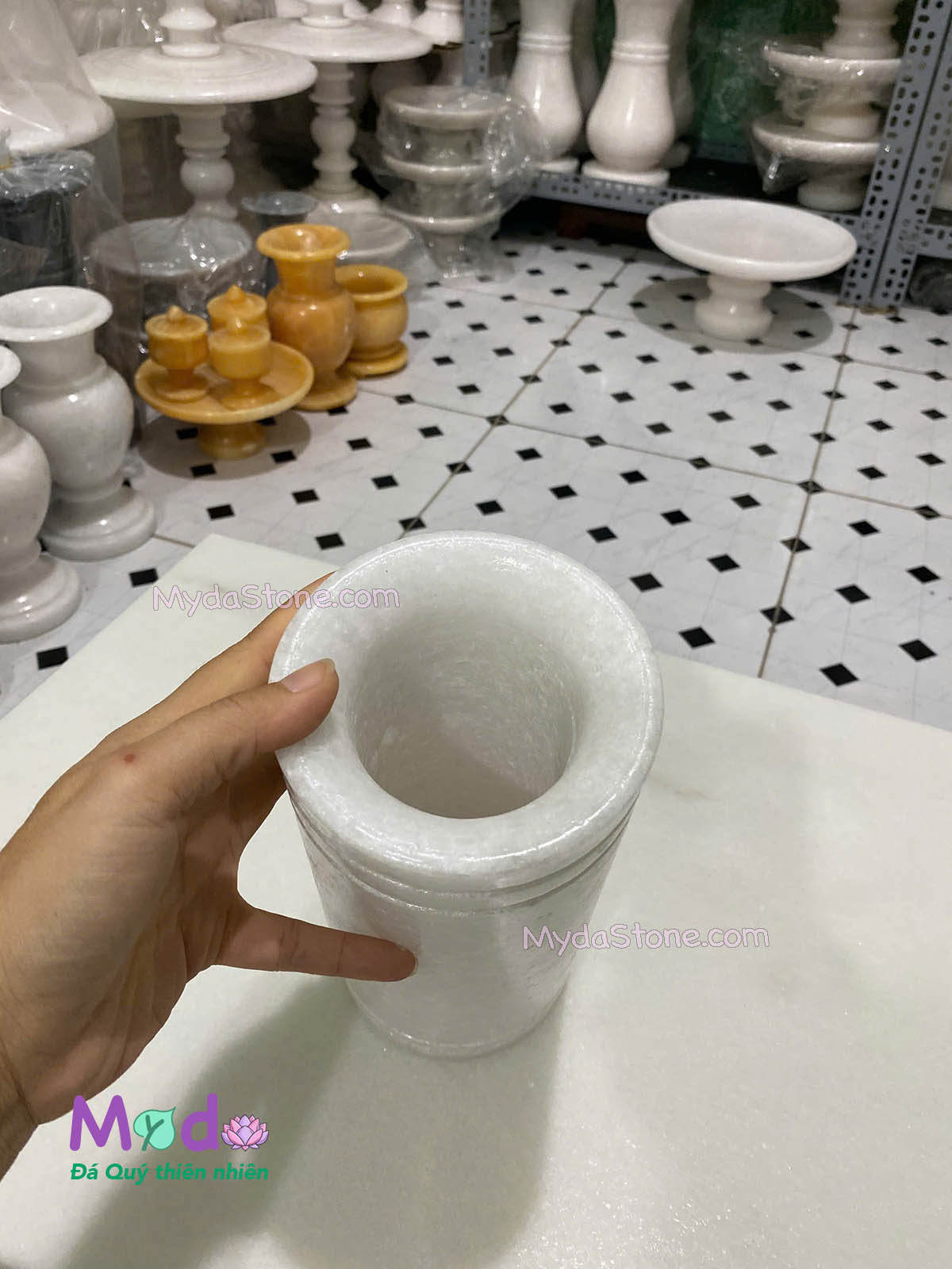 Ống đựng Nhang Hương đá Cẩm Thạch Trắng