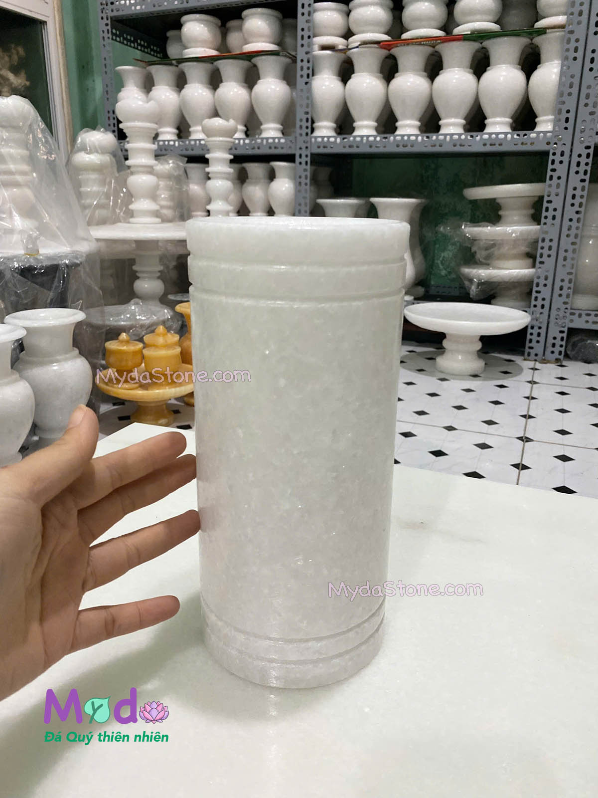 Ống đựng Nhang Hương đá Cẩm Thạch Trắng