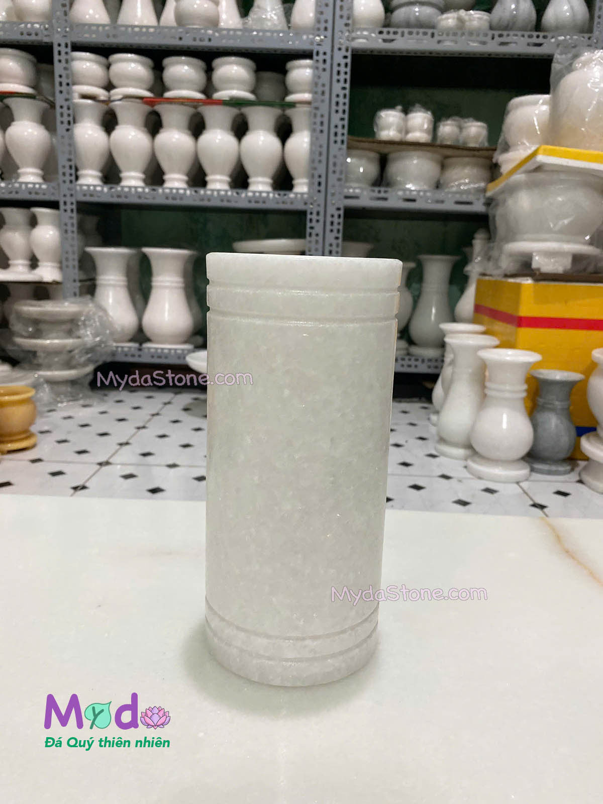 Ống đựng Nhang Hương đá Cẩm Thạch Trắng