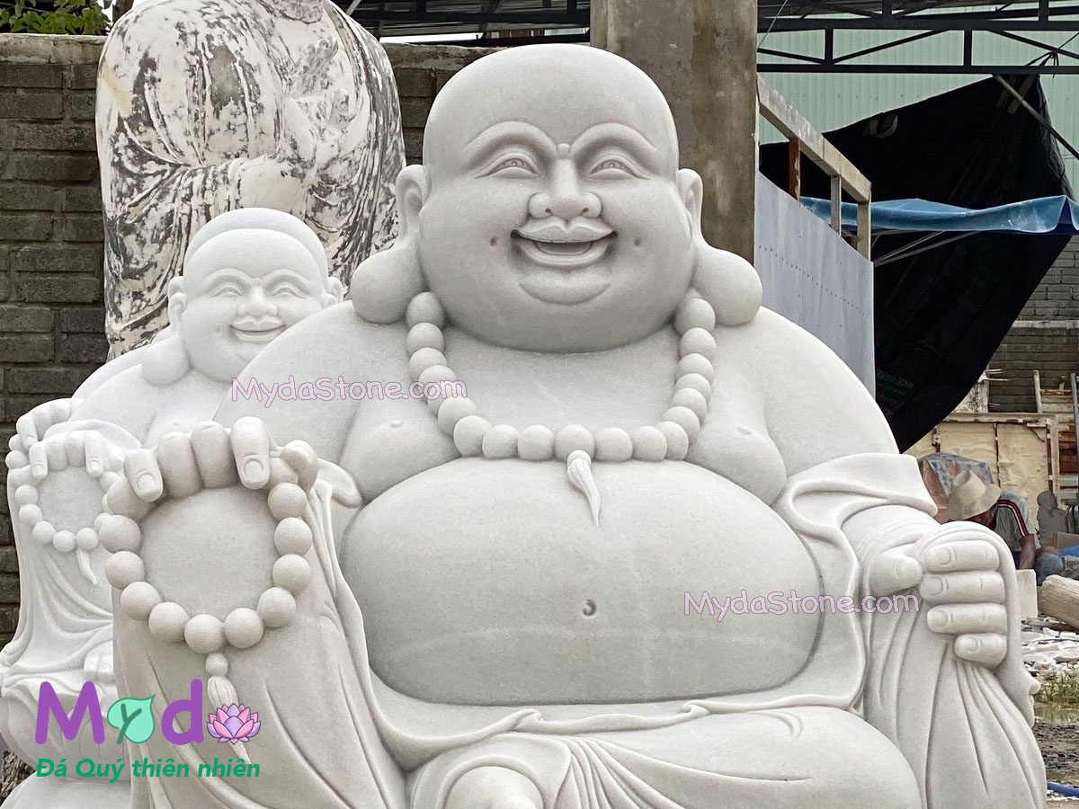 Tượng Phật Di Lặc ngồi đá Cẩm Thạch Trắng Xám