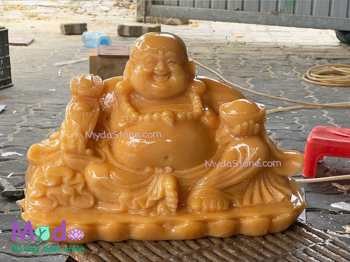 Tượng Phật Di Lặc ngồi đá Ngọc Vàng Hoàng Long