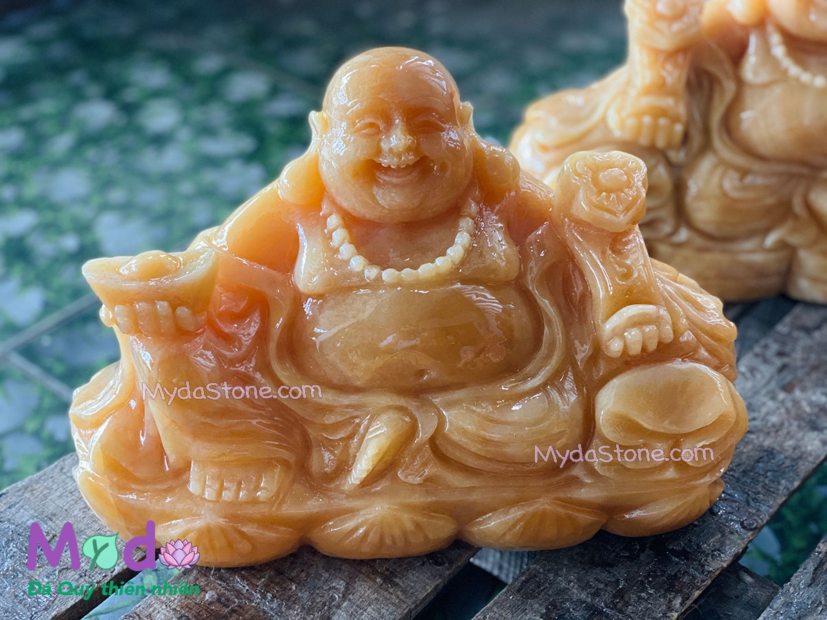 Tượng Phật Di Lặc ngồi đá Ngọc Vàng Hoàng Long