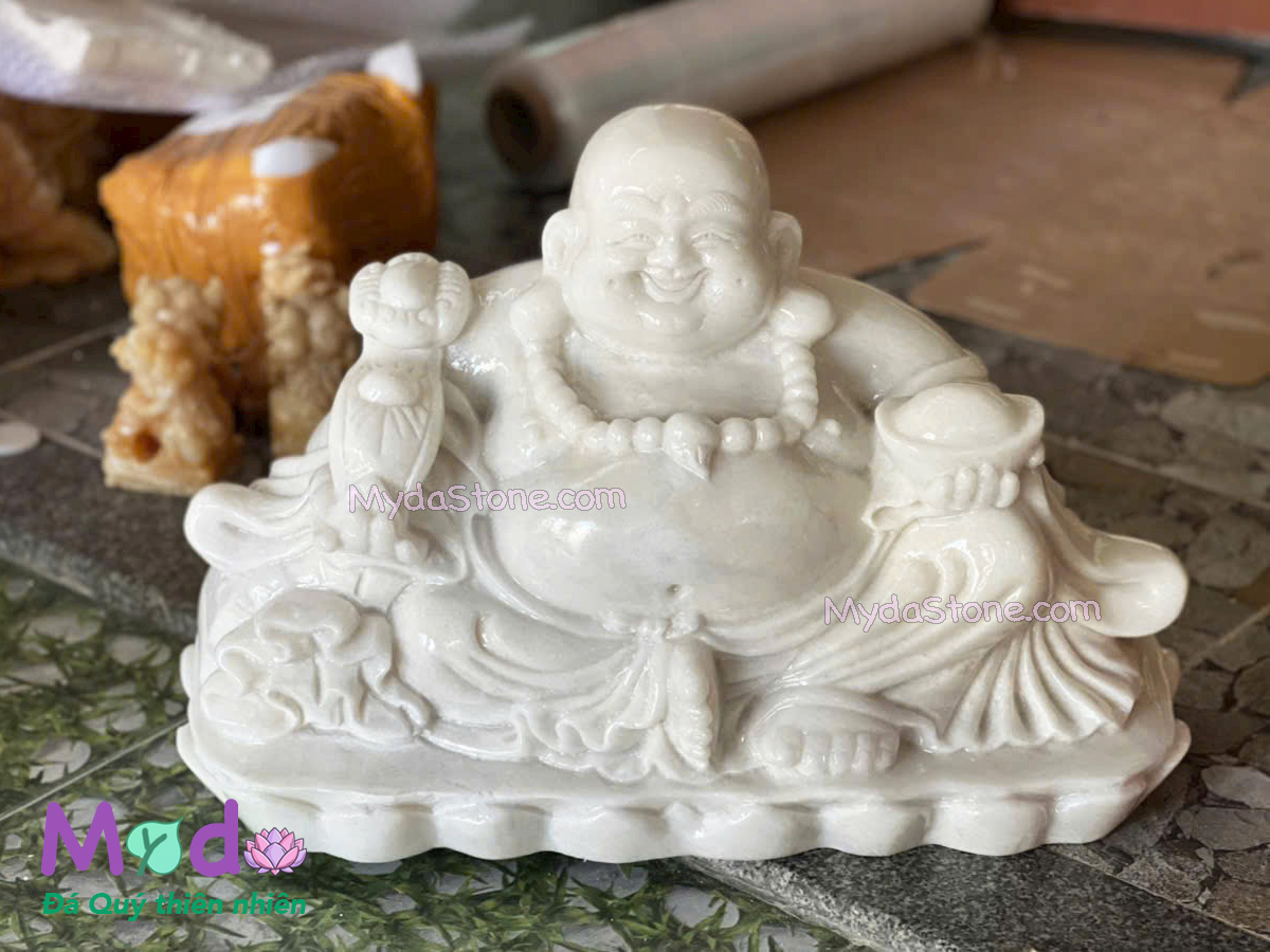 Tượng Phật Di Lặc ngồi đá Cẩm Thạch Trắng