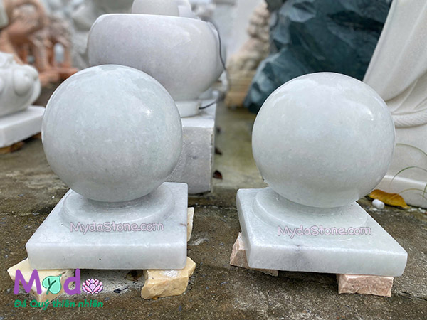 Quả Cầu Đá để trụ cổng đá Cẩm Thạch Trắng Xanh Xanh