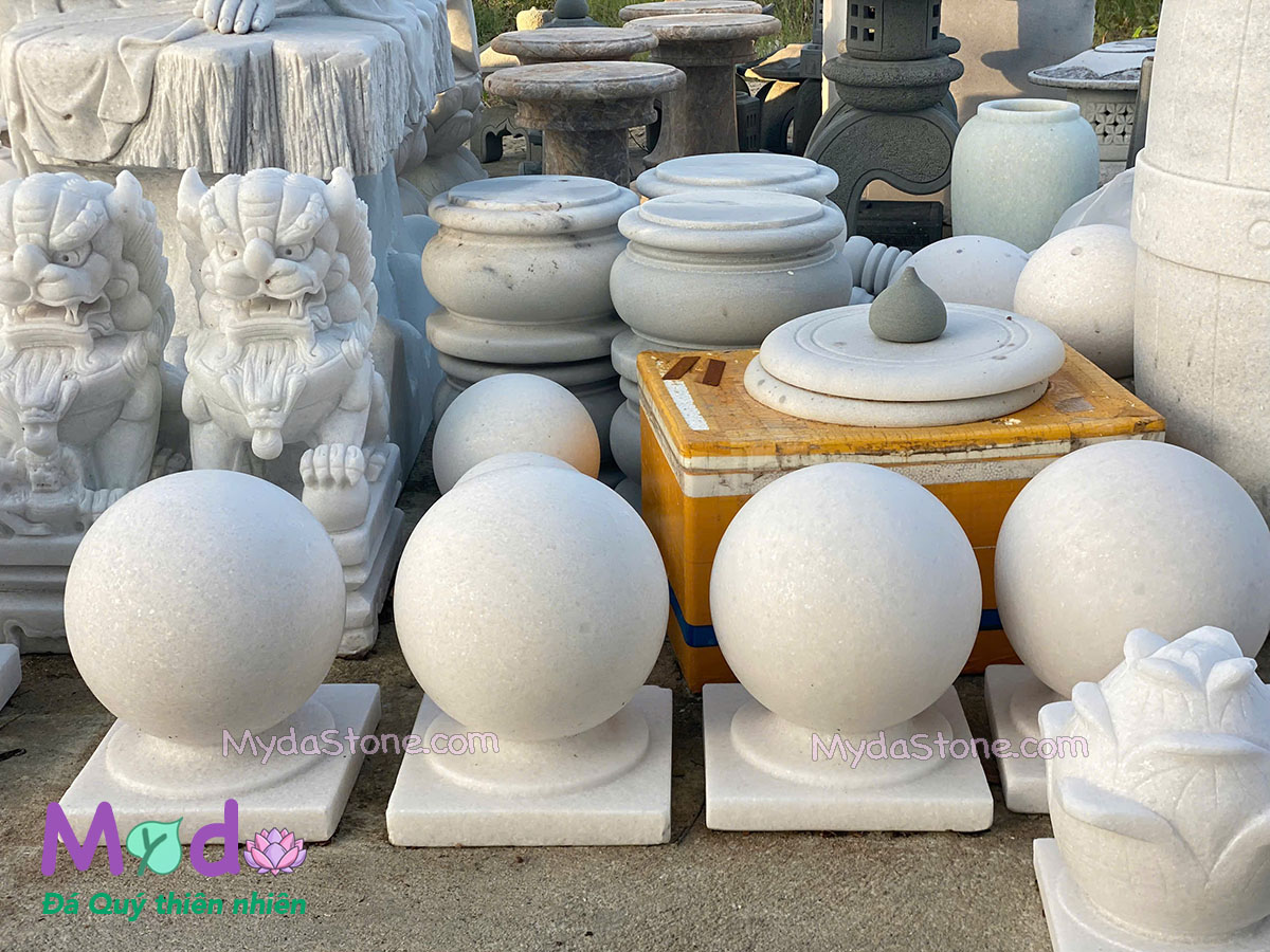 Quả Cầu Đá để trụ cổng đá Cẩm Thạch Trắng