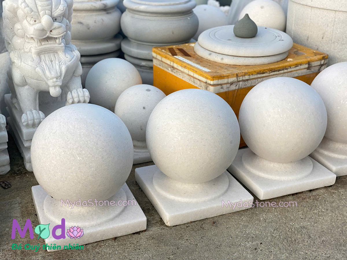 Quả Cầu Đá để trụ cổng đá Cẩm Thạch Trắng