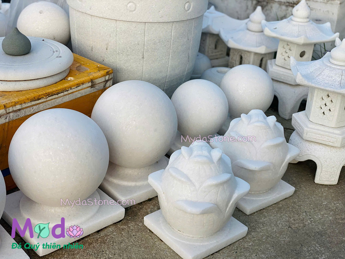 Quả Cầu Đá để trụ cổng đá Cẩm Thạch Trắng