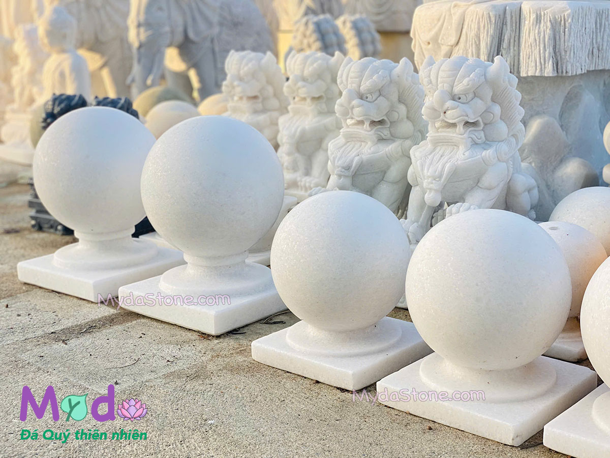 Quả Cầu Đá để trụ cổng đá Cẩm Thạch Trắng