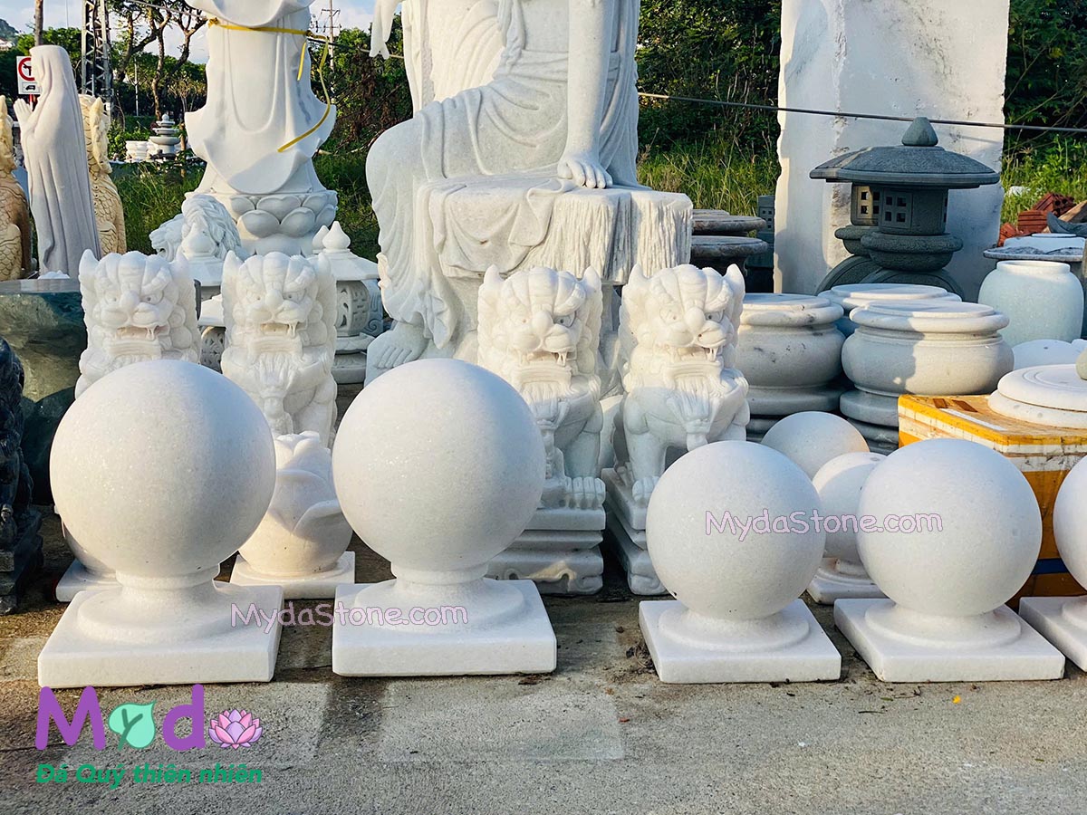 Quả Cầu Đá để trụ cổng đá Cẩm Thạch Trắng