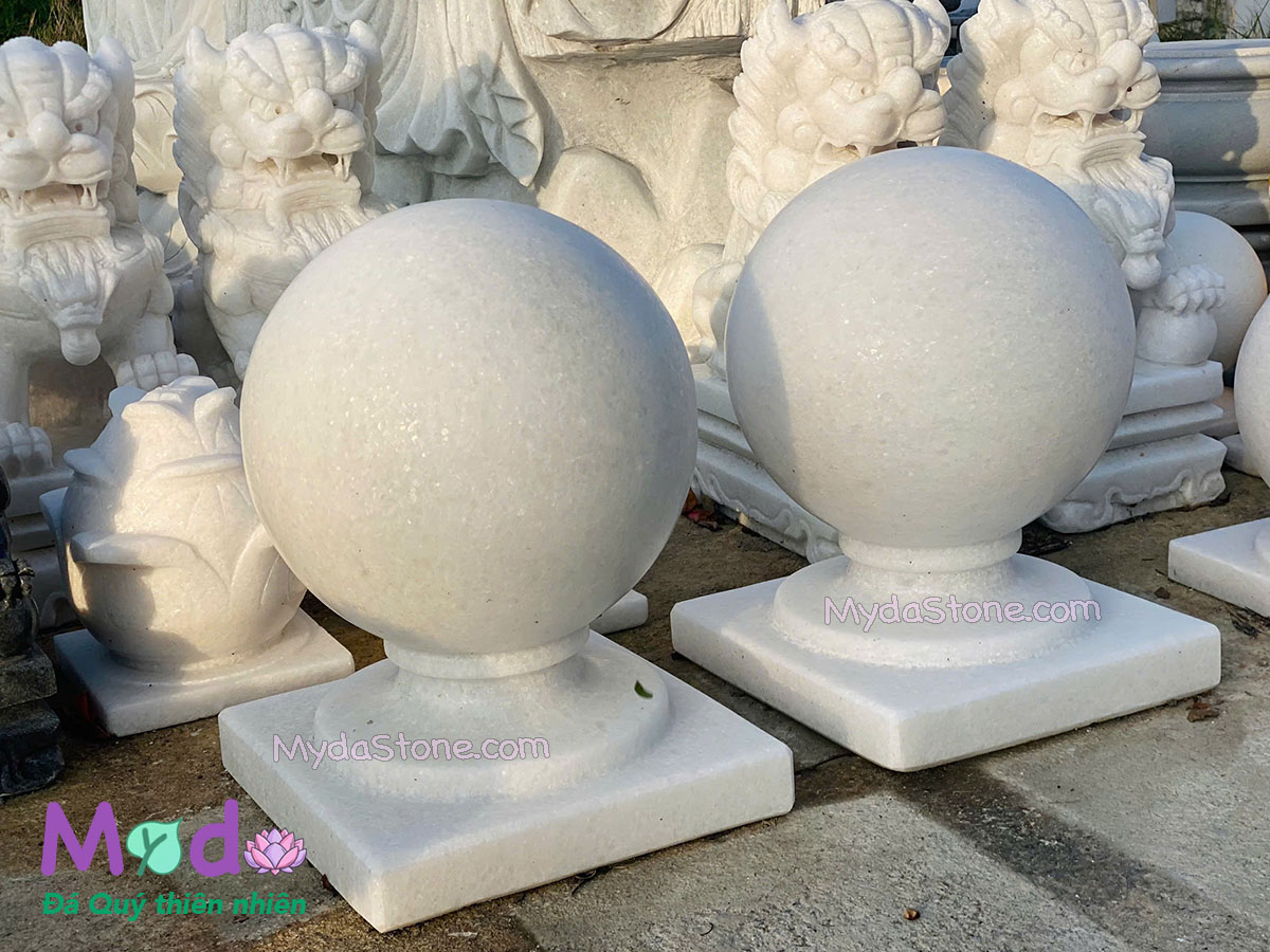 Quả Cầu Đá để trụ cổng đá Cẩm Thạch Trắng
