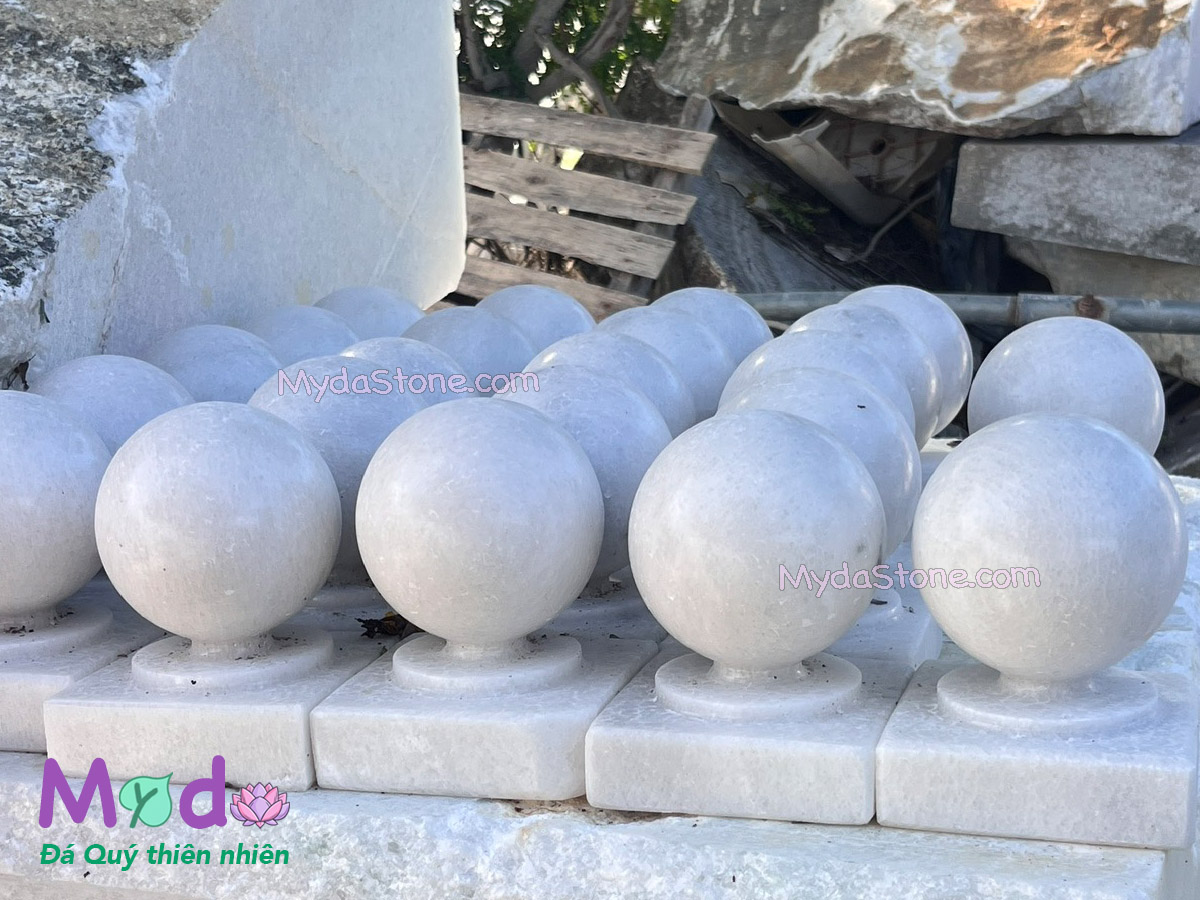 Quả Cầu Đá để trụ cổng đá Cẩm Thạch Trắng