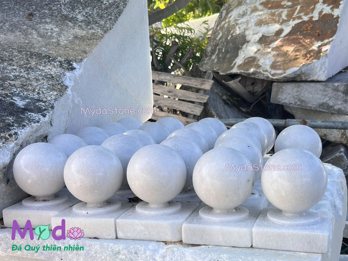 Quả Cầu Đá để trụ cổng đá Cẩm Thạch Trắng