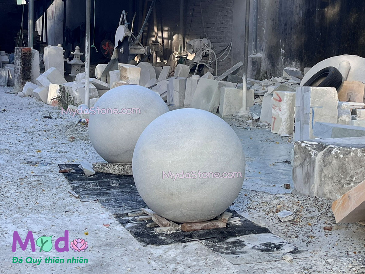 Quả Cầu Đá để trụ cổng đá Cẩm Thạch Trắng Xanh