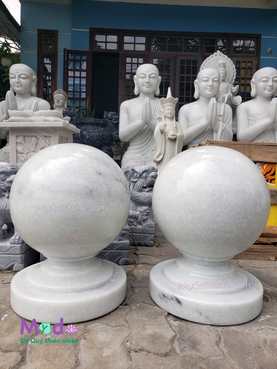 Quả Cầu Đá để trụ cổng đá Cẩm Thạch Trắng
